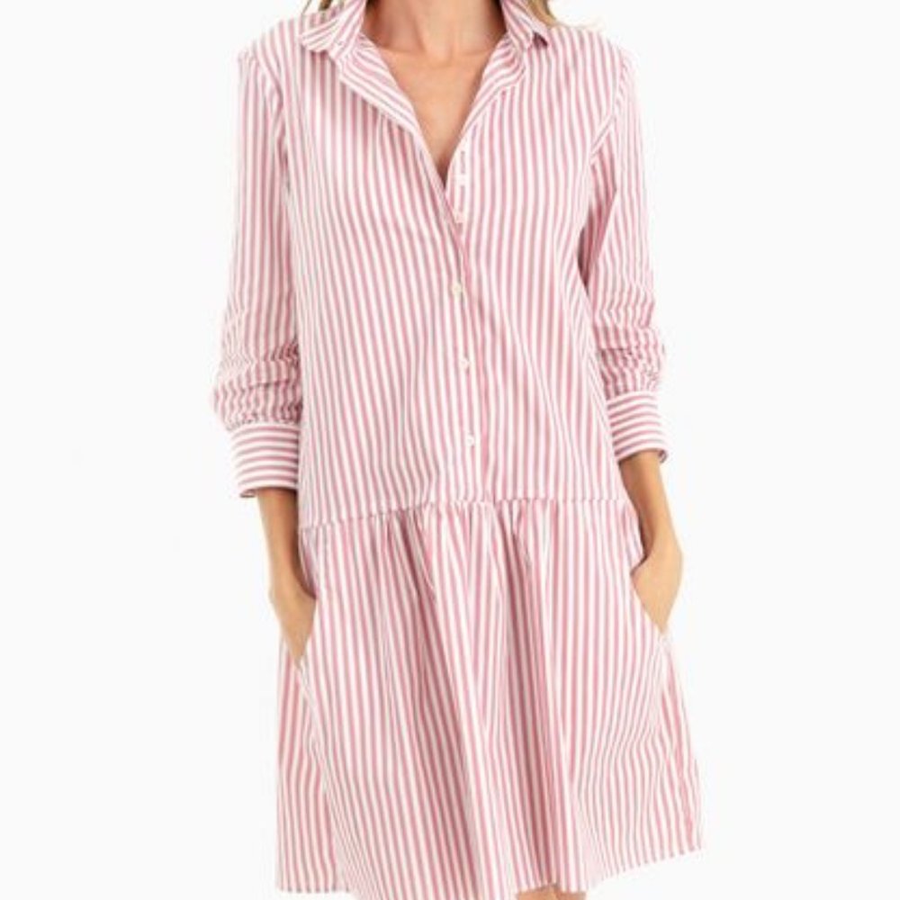 Red and White Striped Drop Waist The Shirt Dress